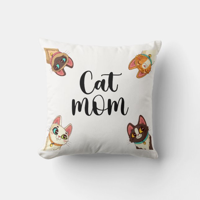 Cat Mom Throw Pillow (Front)