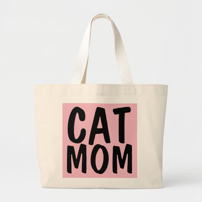 CAT MOM Totes, Pink Large Tote Bag (Front)