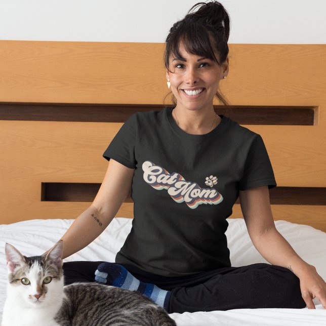 Cat Mom Vintage Groovy Text T-Shirt (Creator Uploaded)