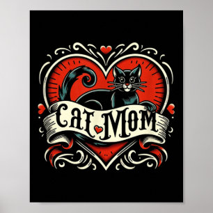 Cat Mom Vintage Tattoo Style Funny Tattoo Art Cat  Poster