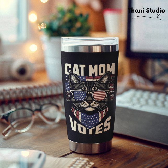 Cat Mom Votes Cute Election American Flag Insulated Tumbler (Creator Uploaded)