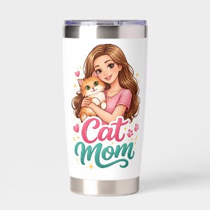 Cat Mom Water Bottle – Cute Cat Lover Gift – Kitty Insulated Tumbler