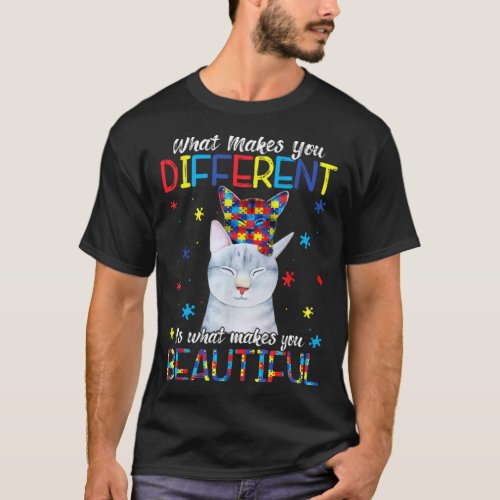 Cat Mom What Makes You Different Autism Child Awar T_Shirt