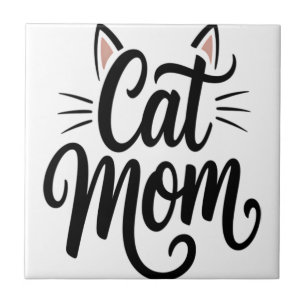 Cat Mom Whiskers and Ears Ceramic Tile