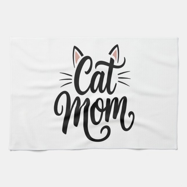 Cat Mom Whiskers and Ears Kitchen Towel (Horizontal)