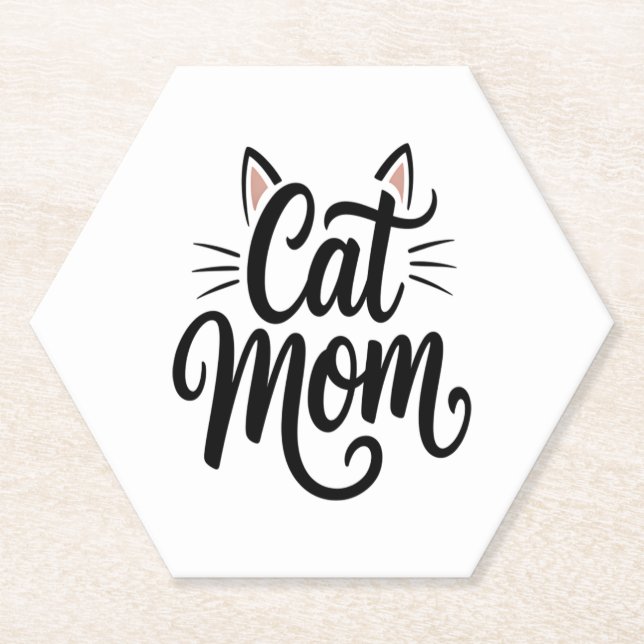 Cat Mom Whiskers and Ears Paper Coaster (Front)