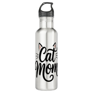 Cat Mom Whiskers and Ears Stainless Steel Water Bottle
