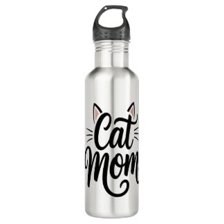 Cat Mom Whiskers and Ears Stainless Steel Water Bottle