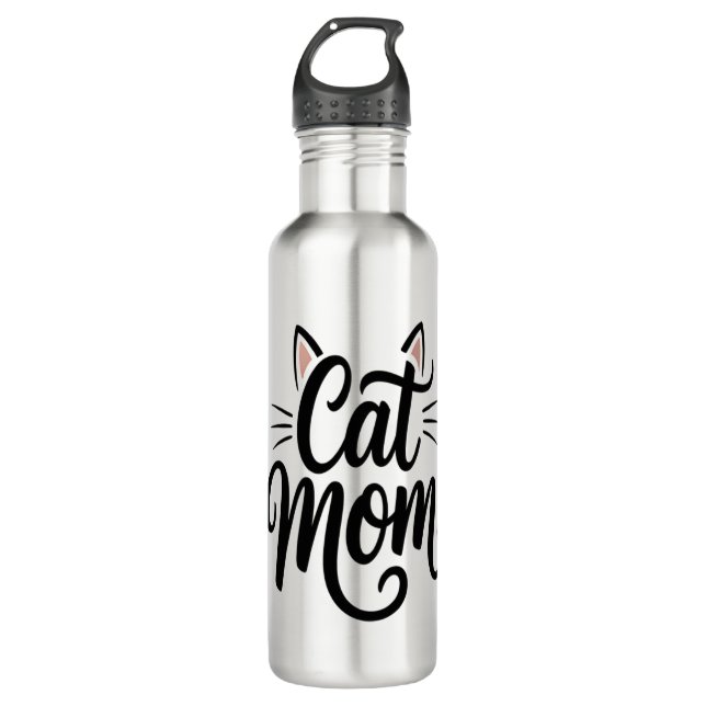Cat Mom Whiskers and Ears Stainless Steel Water Bottle (Front)