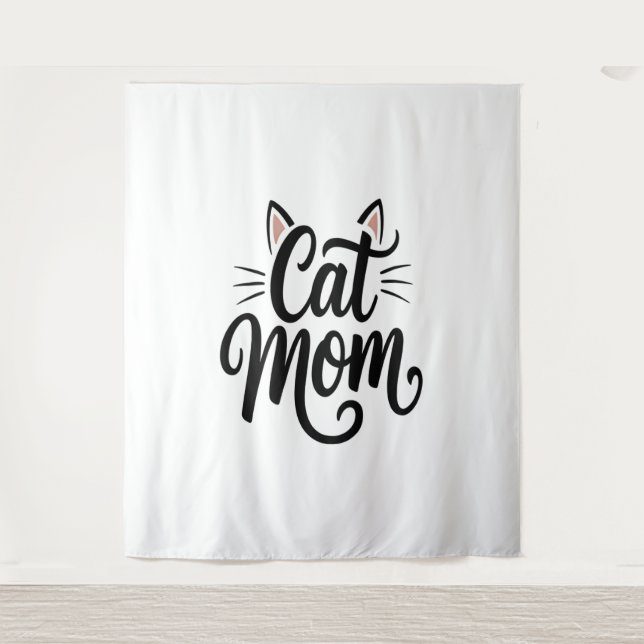Cat Mom Whiskers and Ears Tapestry (Front)