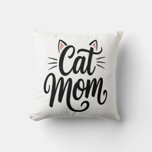 Cat Mom Whiskers and Ears Throw Pillow