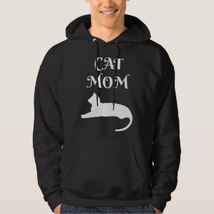 Cat Mom White On Black Hoodie