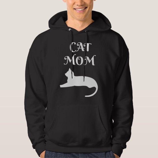 Cat Mom White On Black Hoodie (Front)