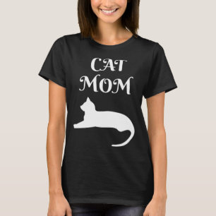 Cat Mom White On Black T-Shirt