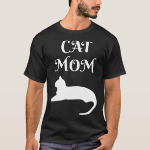 Cat Mom White On Black T-Shirt