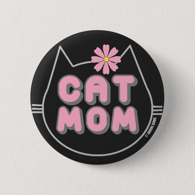 CAT MOM with Pink Flower button (Front)