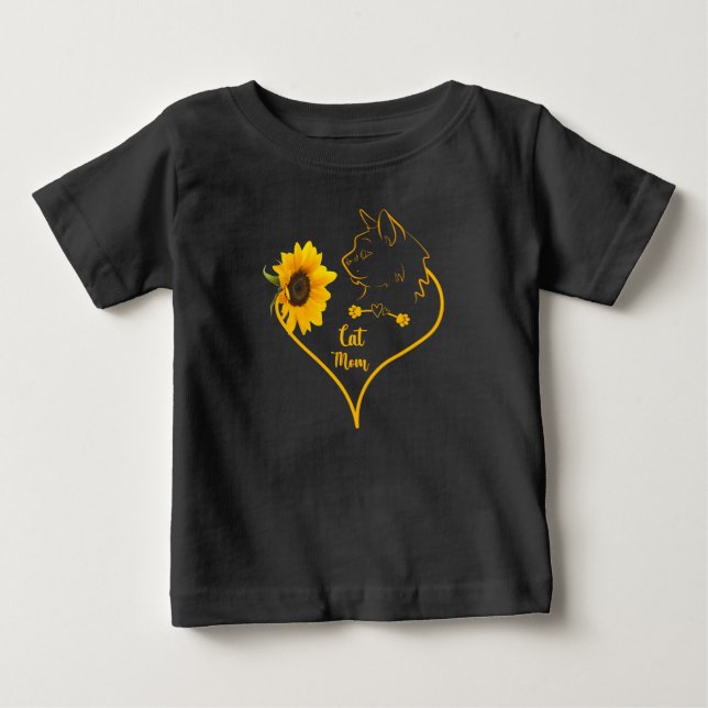 Cat Mom With Sunflower Cute Cat Lovers Mothers Day Baby T-Shirt (Front)