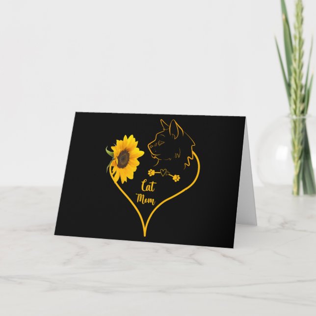 Cat Mom With Sunflower Cute Cat Lovers Mothers Day Card (Front)