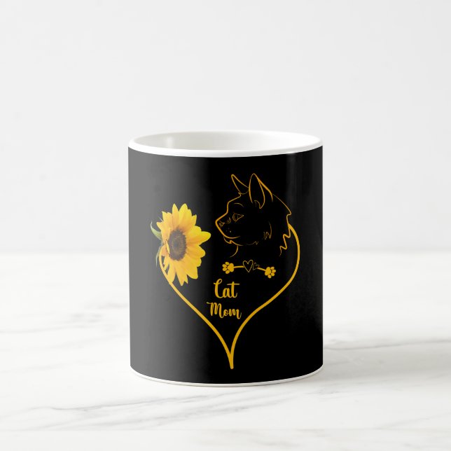 Cat Mom With Sunflower Cute Cat Lovers Mothers Day Coffee Mug (Center)