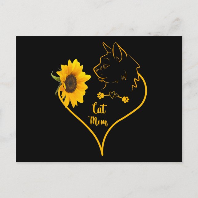 Cat Mom With Sunflower Cute Cat Lovers Mothers Day Postcard (Front)