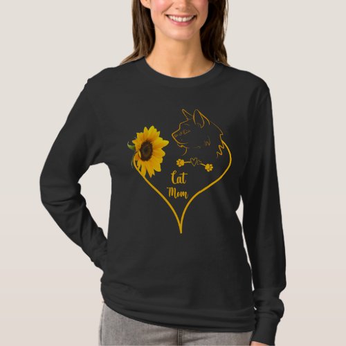 Cat Mom With Sunflower Cute Cat Lovers Mothers Day T_Shirt