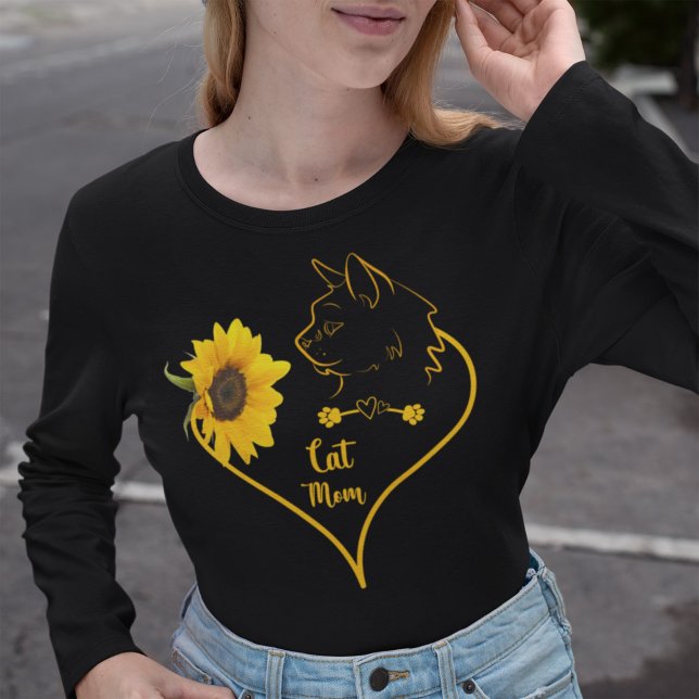Cat Mom With Sunflower Cute Cat Lovers Mothers Day T-Shirt (Creator Uploaded)