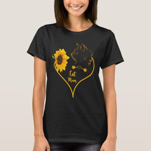 Cat Mom With Sunflower Cute Cat Lovers Mothers Day T_Shirt