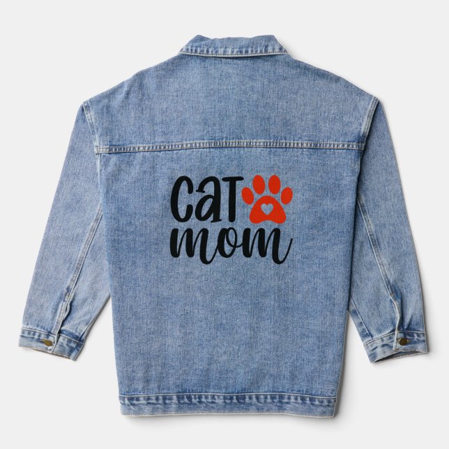 Cat Mom Women's Denim Jacket (Back)