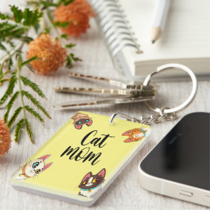 Cat mom Yellow Keychain