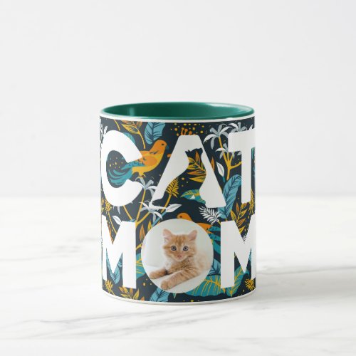 CAT MOM Your Photo Tropical Leaves and Birds Mug