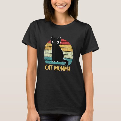 Cat Mommy Cute Cats for Women Mom Retro Black Cat T_Shirt