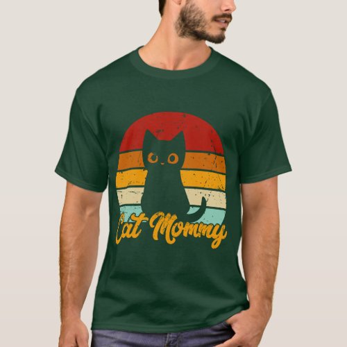 Cat Mommy Vintage Eighties Style Cat Retro Distres T_Shirt