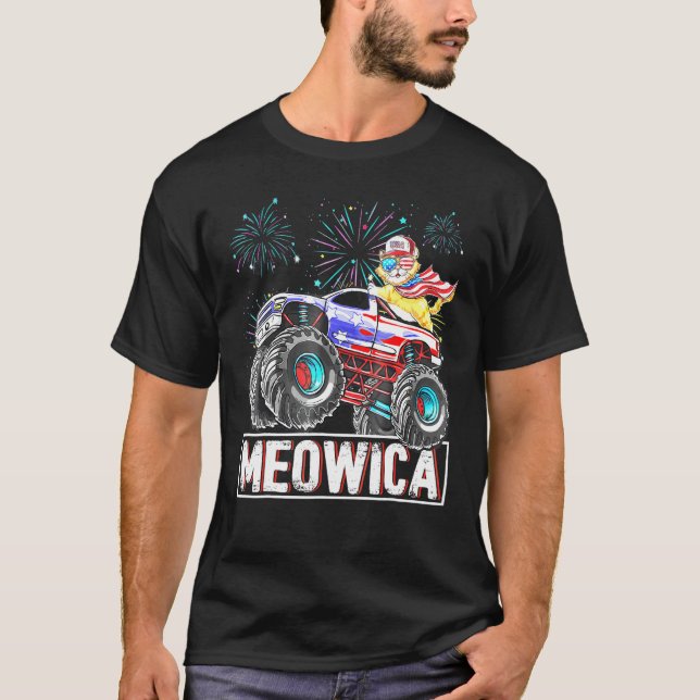 Cat Monster Riding Truck American Flag Plus Size G T-Shirt (Front)
