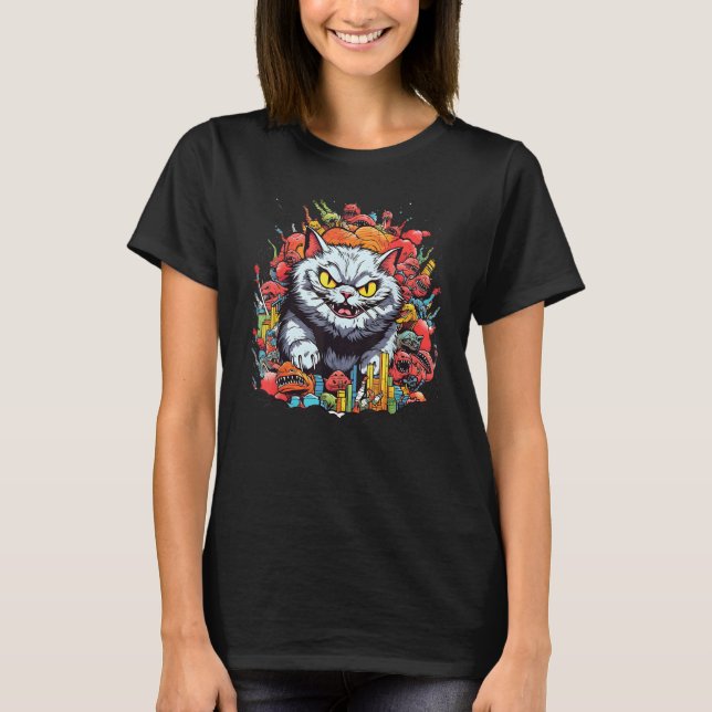 Cat Monster Urban Graphic T-Shirt (Front)