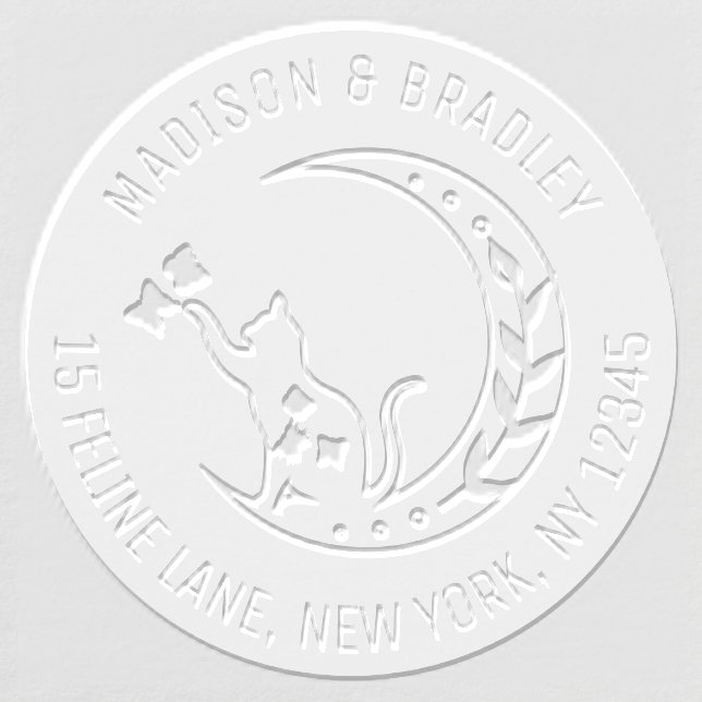 Cat Moon Butterflies Personalized Return Address Embosser (Design)