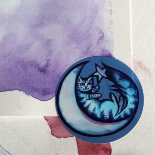 Cat Moon Caturday Star Art Purple MoonCat          Classic Round Sticker