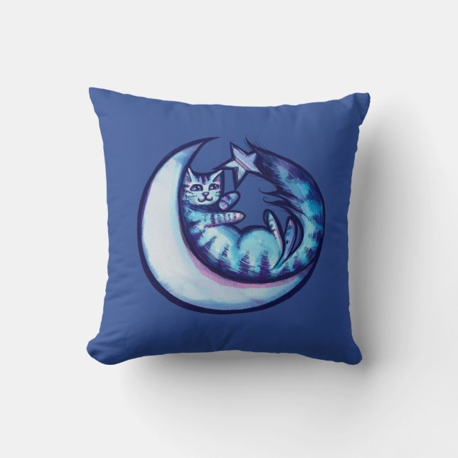 Cat Moon Caturday Star Art Purple MoonCat          Throw Pillow (Front)