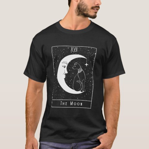 Cat Moon Crescent Tarot Card Paranormal Vintage Oc T_Shirt