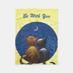 Cat Moon Love Be With You Fleece Blanket