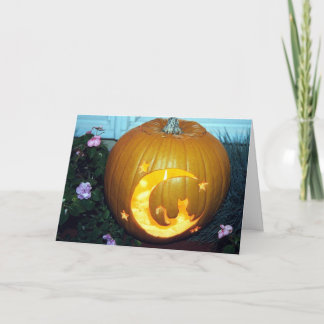 Cat Moon Pumpkin Card