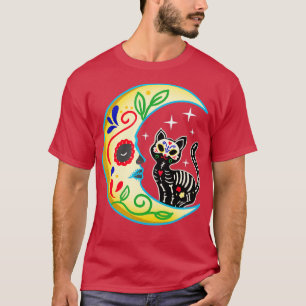 Cat & Moon Sugar Skull Dia de Los Muertos, Day of T-Shirt