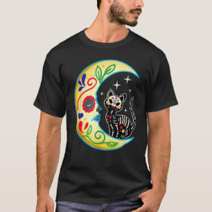 Cat & Moon Sugar Skull Dia de Los Muertos Day of T T-Shirt