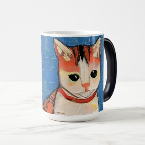 Cat moroccan mosaic abstract art ginger blue kitty magic mug