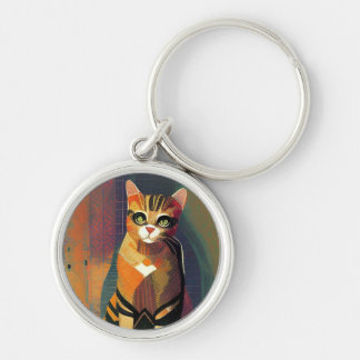 Cat moroccan mosaic abstract art portrait kitty keychain