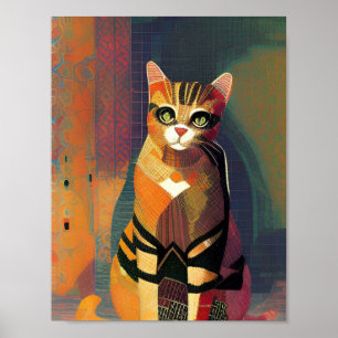 Cat moroccan mosaic abstract art portrait kitty  poster