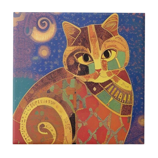 Cat moroccan mosaic kitty voices ceramic tile (Front)