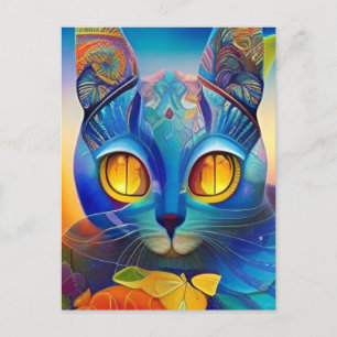 Cat mosaic blue colorful abstract kitty voices postcard