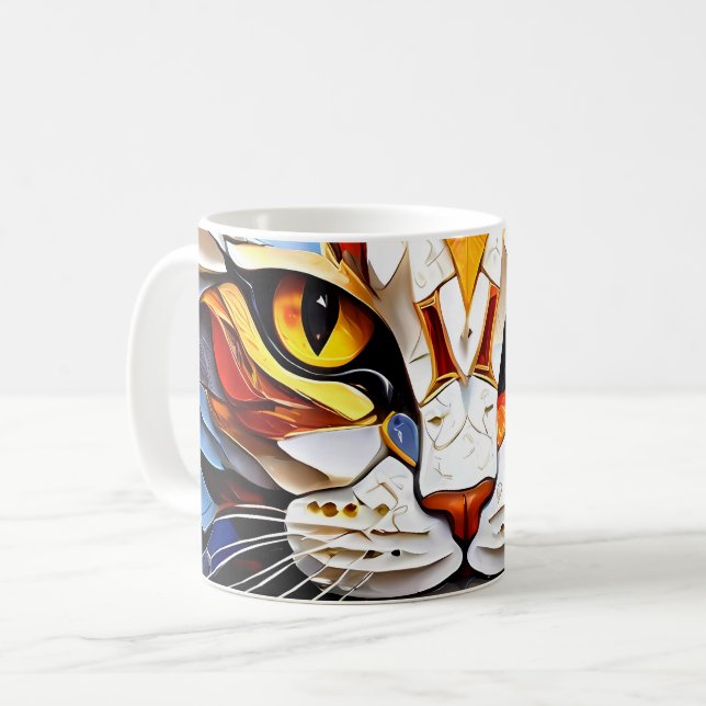 Cat Mosaic Stained Glass Design Coffee Mug (Front Left)