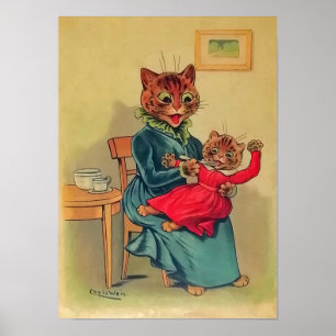 Cat Mother and Daughter, Louis Wain Poster