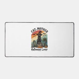 Cat Mother Halloween Lover Black Witch Hat Pumpkin Desk Mat